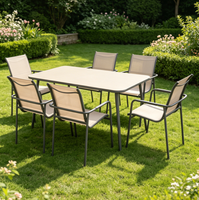 Ensemble de table à manger moderne en métal pour l'extérieur, pour hôtel et cour, meubles de jardin de villégiature avec chaises à bras