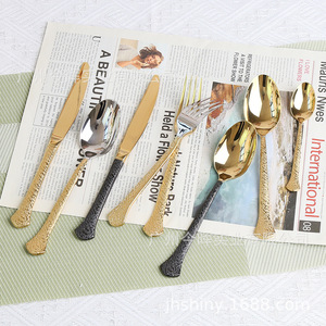 Juego de Cubiertos Occidentales de Acero Inoxidable 304, Cuchillo, Tenedor y Cuchara con Acabado Dorado Martillado, Estilo Retro de Lujo para Hotel, Boda, Restaurante - Product Image 3