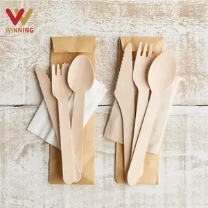 Winning Bamboo Disposable Wooden Cutlery Set Bamboo Utensils Fork Spoon Knives Earth-Friendly Utensils For Party Corporate Event