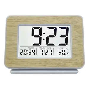 Relógio digital de led com sensor de temperatura, relógio digital de mesa de madeira lcd com calendário inteligente e luz noturna