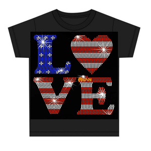 Transferencia de Diamantes de Imitación con Diseño de Amor a Estados Unidos para el 4 de Julio, Transferencia de Cristales Brillantes para el Día de la Independencia Americana para Camisetas - Product Image 1