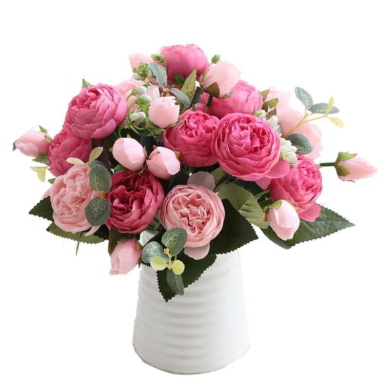 Amazon Hot Sale Rose Pink Silk Peony Bouquet Artificial Flowers Cheap Flowers for Home Wedding Decorative Flowers