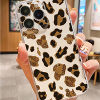 Coque de téléphone portable transparente en TPU souple avec impression léopard noir pailleté pour iPhone 11 12 13 14 15 16 17 Pro Max Air