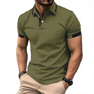 Chemises pour hommes grande taille sur mesure - Vente en gros, logo imprimé sur le devant, col montant décontracté, manches courtes, tricot polyester/coton - Product Image 1