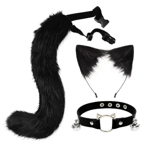 De gros animal cosplay costume chat oreille-Coudker-ensemble de queue de loup pour femme, bandeau Lolita en peluche, accessoires de Cosplay pour Halloween, noël