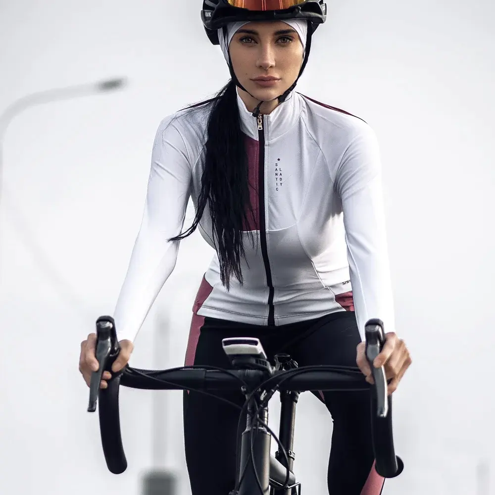 Santic femmes cyclisme maillot à manches longues fermeture éclair complète respirant vtt vélo chemise réfléchissant VTT vêtements taille asiatique