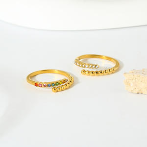 <b>Dainty</b> 18K Gold Plated Beads Layered Zircon Inlaid Stainless Steel <b>Rings</b> Classic Gemstone <b>Rings</b> for Wedding Engagement - Product Image 4