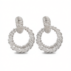 Orecchini a Cerchio Geometrici Trendy Placcati Argento in Lega, Gioielli da Festa per Donna, Orecchini Statement alla Moda Tonalità Oro Bianco - Product Image 1