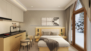 Commercial 3-Star Hotel Bedroom Full Room Furniture Set With Wooden Bed Nightstand Wardrobe Kitchen Cabinet <b>Side</b> Table & Chairs - Product Image 3