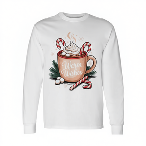 Camiseta de manga larga Warm Wishes Hot Cocoa con diseño navideño de dulces, cuello redondo unisex, talla para adultos - Product Image 2