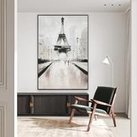 Peinture à l'huile moderne abstraite texturée, paysage de rue de Paris, Tour Eiffel, noir, blanc, gris, pour la décoration murale de la maison, du bureau, de l'hôtel