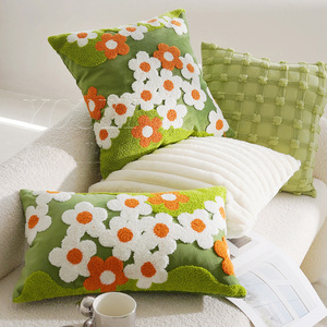 Luxury Green Floral Tufted Throw Pillow Set Cute Pumpkin <strong>Shaped</strong> <strong>Cushion</strong> with Embroidery <strong>Flowers</strong>, Soft Velvet Plush Fabric - Product Image 3