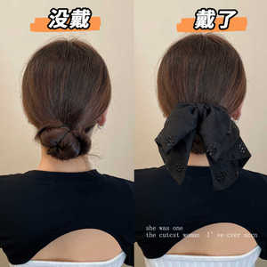 Pince à cheveux élégante en tissu noir avec nœud étoilé pour femme, usage quotidien, collection Printemps 2025 - Product Image 2