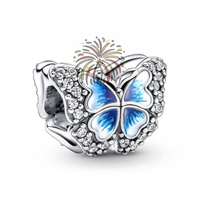 Panjia DIY Joyería para el Día de la Madre, Plata 925, Colgante de Mariposa Azul, Oro Rosa, Zirconia, Cuentas de Flor de Cerezo, Diseño Moderno y Romántico - Product Image 5