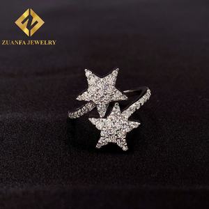 Bagues en argent sterling 925 avec diamants en moissanite en forme de double étoile VVS, bijoux tendance hip-hop - Product Image 2