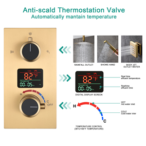 Ensemble de douche LED pluie brume cascade pommeau de douche carré thermostatique système de douche à haut débit robinet - Product Image 2