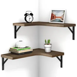 Corner Floating Shelves Wall Mounted Rustic Wood Wall Storage Floating Shelves for Bedroom