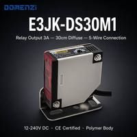 Capteur photoélectrique Domenzi E3JK-DS30M1 12-240V AC/DC, portée de détection 30cm, sortie relais, interrupteur diffuse 5 fils pour l'automatisation