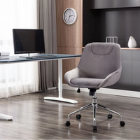 Chaise de bureau moderne en velours gris, ergonomique, pivotante, rembourrée, réglable en hauteur, avec roulettes