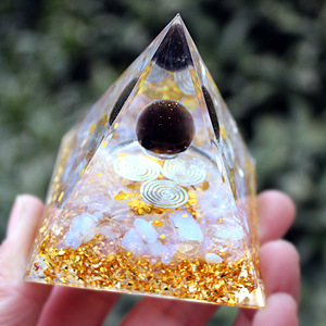 คริสตัลอีพ็อกซี่เรซิ่นรูปทรงพีระมิด ของตกแต่งบ้าน ลูกบอลชา 3 ชั้น ลายโอปอล ของตกแต่งโต๊ะทำงาน งานฝีมือสะสม - Product Image 3