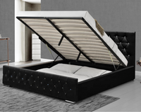 Willsoon Modernes Design Kingsize PU-Bett mit Kristallknopf-Design Kopfteil & Gaslift-Stauraum Bett für Zuhause Schlafzimmer