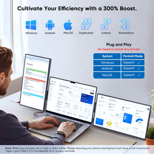 Moniteur triple SIBOLAN 16 pouces IPS grand écran 2560x1600P 16:10 Type-C/USB avec haut-parleur 100% SRGB, idéal pour ordinateur portable/<span class=keywords><strong>PC</strong></span> professionnel - Product Image 4