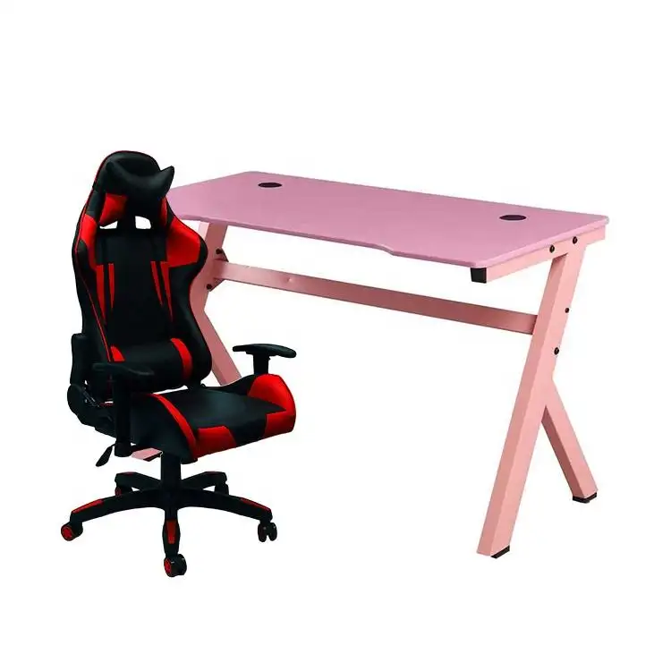 Meja Meja Gaming Kustom dengan Led Pink Pc Meja Komputer Kantor