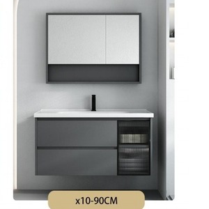 Mueble de Baño Gris CR de 90 cm con Espejo, Lavabo y Gabinete - Product Image 1
