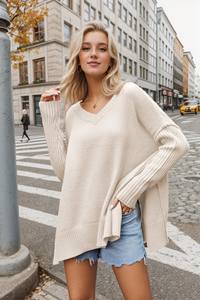 RUIQUWIN Vente en gros de pull pour femmes de haute qualité Pull en tricot ample à col en V à la mode Pull personnalisé - Product Image 3