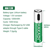 Baterai AAA HAKADI USB Baterai Lithium Isi Ulang 1.5V 1200mwh Perlindungan Lingkungan Hijau
