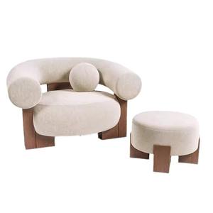 Fauteuil individuel de luxe moderne en bois massif et tissu, fauteuil de relaxation crème de haute qualité pour hôtels, salons et appartements - Product Image 2