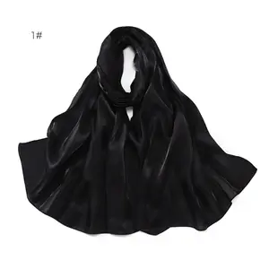 2024 Wholesale High Quality Silk Fabric Solid Color Headgear Long Shawl Designs Customized Women Polyester Scarf Muslim Hijabs