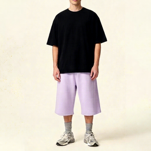 Shorts amples pour hommes de couleur lavande, taille élastique, coupe décontractée, taille mi-haute, style streetwear - Product Image 1