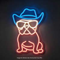 Enseigne néon LED Bouledogue Français, design chien avec chapeau de cowboy et lunettes de soleil, personnalisable, lampe murale publicitaire pour la maison, le bar et les fêtes
