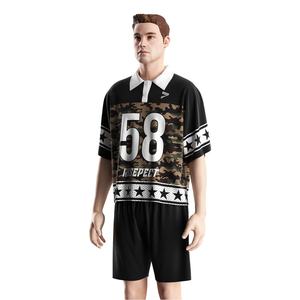 Jersey de Fútbol Americano Vintage con Diseño de Cuello Polo, Logotipo Personalizado con Patrón Elegante, Tejido de Malla de Secado Rápido, Estilo Oversize - Product Image 2
