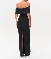 Robe de soirée Maxi noire à épaules dénudées avec strass pour femmes personnalisées Robe de soirée formelle moulante à fente haute