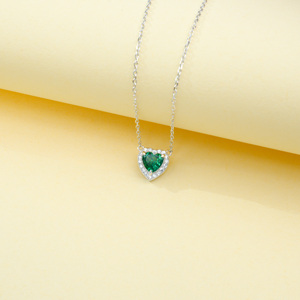 925 Sterling Silver Heart Cut Lab Created <b>Emerald</b> <b>Pendant</b> Necklace, Halo with Diamond Accents Fine Jewelry for Women - Product Image 3