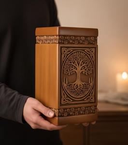 Urna Funeraria de Madera de Lujo Lista para la Venta con Diseño Floral Tallado a Mano, Urna Conmemorativa para Cenizas Humanas - Product Image 3