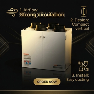 Système de ventilation à récupération de chaleur à double flux vertical <span class=keywords><strong>VMC</strong></span> 250 350 500 m³/h, unité murale HRV pour maison avec filtre HEPA H13 - Product Image 1