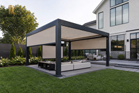 Pergola Bioskop Luar Ruangan Aluminium RKOVE RK-C3 5x6m, Bangunan Taman, Paviliun Malam Film di Halaman Belakang, 2 Layar ZIP RGB