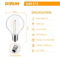 Ampoule LED à filament miniature en plastique Golf Globe 1W E12 SES 110-130V 220-240V Lumière chaude 2700K Ronde G40, FMT-G40
