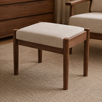 Fauteuil lounge en bois de noyer avec ottoman et coussin en tissu beige, fauteuil de lecture pour salon, mobilier en gros