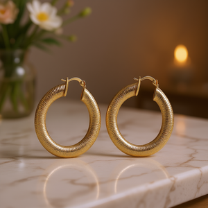 Orecchini a Cerchio Placcati Oro E4408 in Lega di Zinco, Stile Classico, Gioielli Unisex alla Moda - Product Image 2