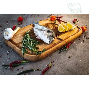 Planche à découper moderne en bambou avec rainure à jus et surface de coupe antidérapante Bonne planche à découper Bloc à découper solide pour la cuisine - Product Image 5