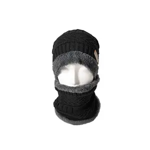 Autumn and winter woolen knitted pullover hat with wool thickened bib knitted hat two-piece clothing and accessories