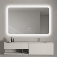 Espejo Decorativo de Pared para Baño con Marco Rectangular Redondeado, Antivaho, a Prueba de Explosiones, con Certificación CE IP44, Control Táctil LED
