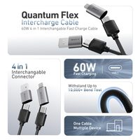 Câbles de données pour téléphone portable USB Type-C vers Type-C/L/USB en nylon tressé à charge rapide 60W 4-en-1 pour iPhone, Samsung, iPad, MacBook