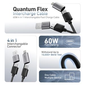 60W 4-in-1<span class=keywords><strong>ชาร์จ</strong></span>ได้อย่างรวดเร็วไนลอน USB braided-<span class=keywords><strong>C</strong></span> ประเภท <span class=keywords><strong>C</strong></span>/L/USB <span class=keywords><strong>สาย</strong></span>ข้อมูลโทรศัพท์มือถือสำหรับ iPhone, Samsung, iPad MacBook - Product Image 2