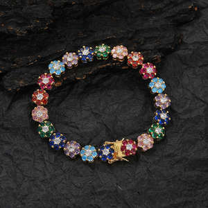 Pulsera de tenis de arcoíris de circón Multicolor a la moda para mujer, joyería ostentosa de lujo ligera de 7 pulgadas, pulsera de piedras preciosas con abalorio de flores - Product Image 3