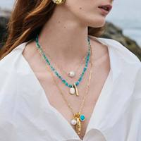 Collar y Pendientes de Acero Inoxidable con Baño de Oro de 18K, Diseño de Pez Pequeño Turquesa, Serie Playa de Verano, Cadena de Eslabones Bohemios de Moda
